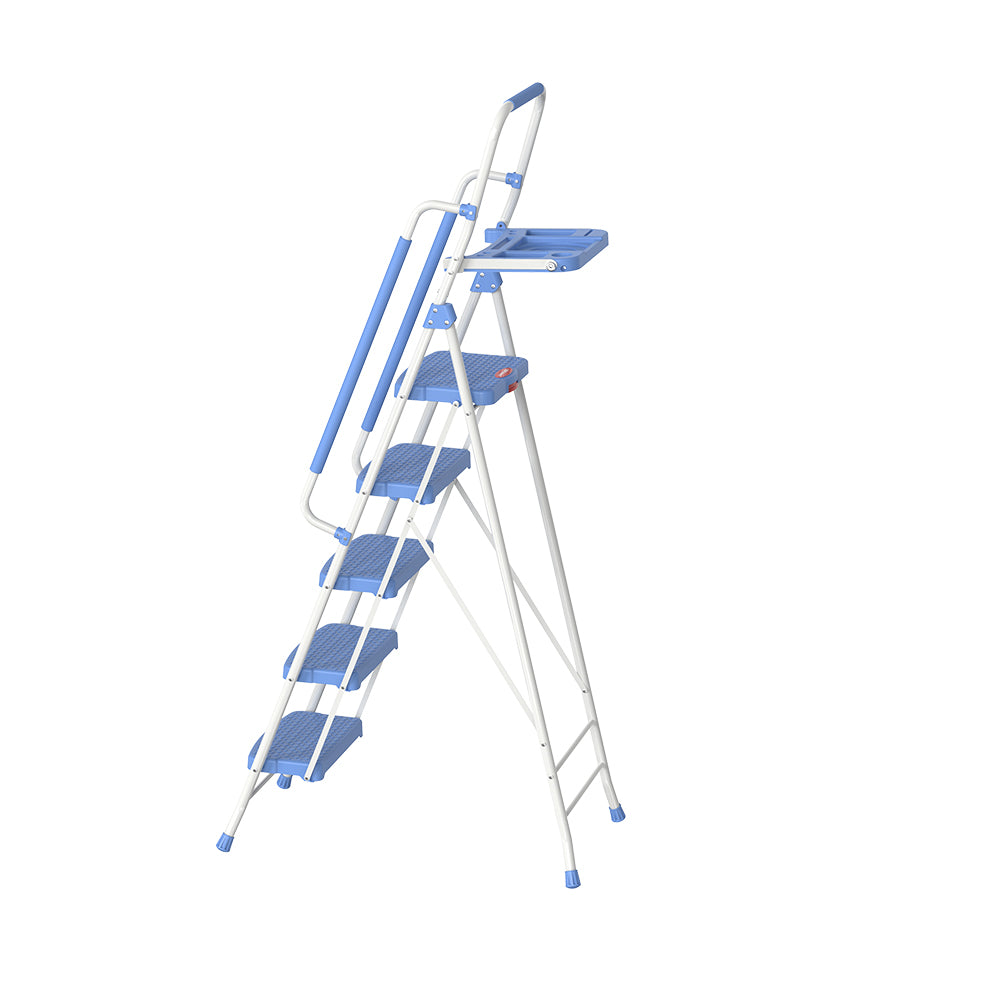 HBTower 5 Step Steel Ladder With Tool Tray（Blue）