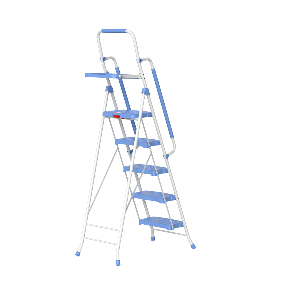 HBTower 5 Step Steel Ladder With Tool Tray（Blue）