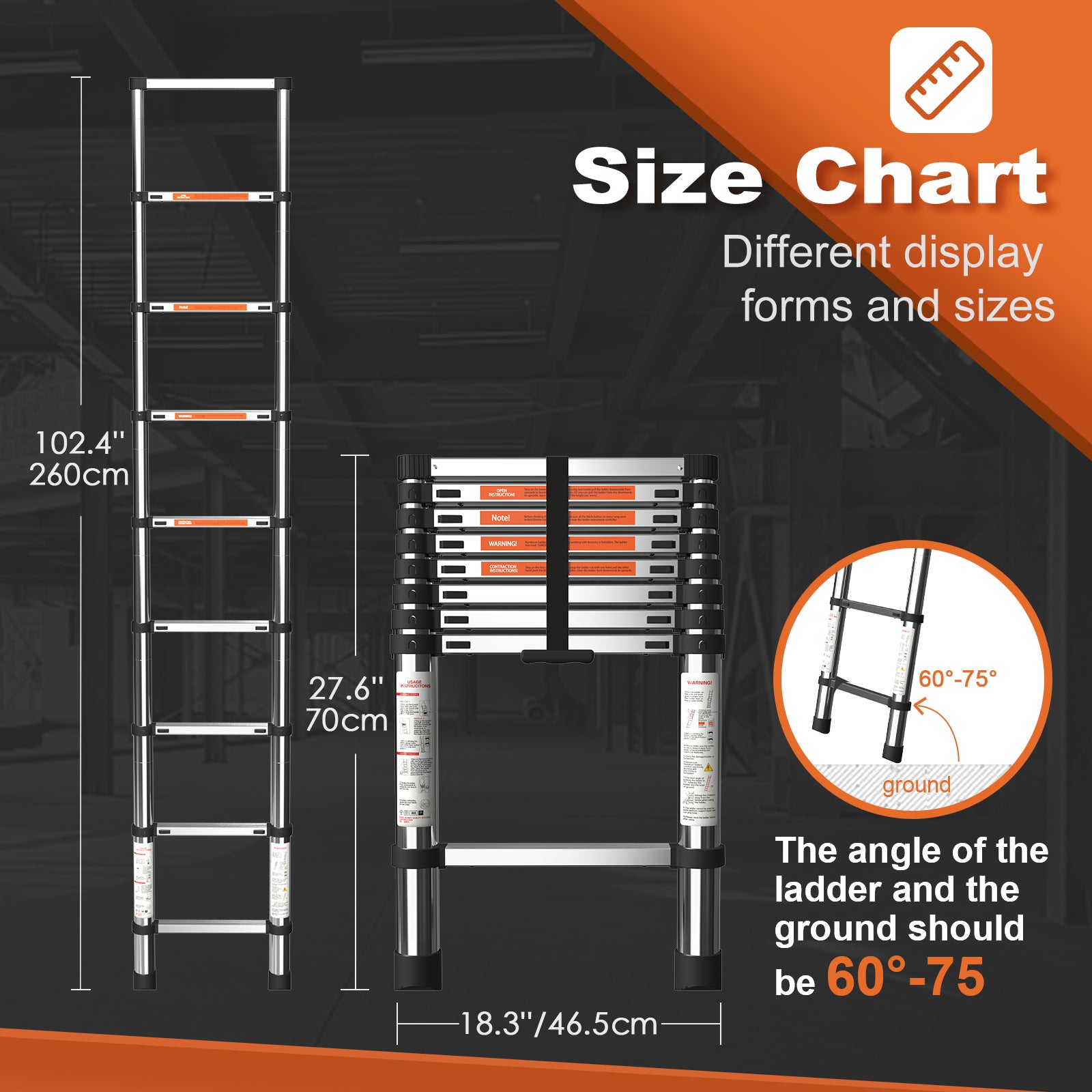 8.5 FT/2.6M Aluminum Telescoping Ladder