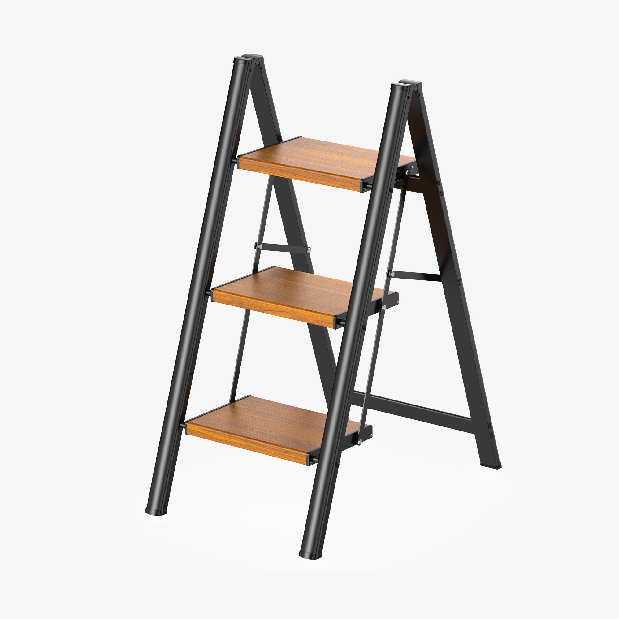 HBTower 330 Lbs Capacity 3 Step Aluminum Ladder (Woodgrain)