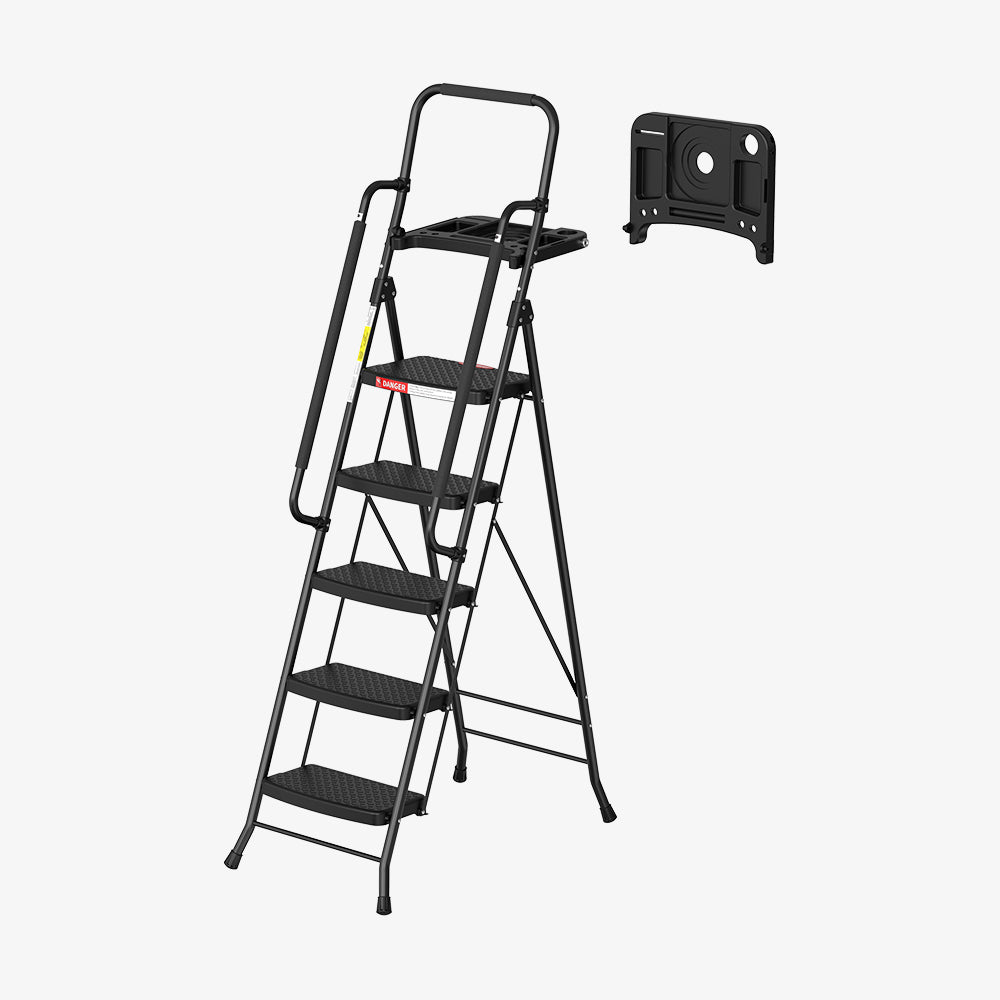 HBTower 5 Step Steel Ladder With Tool Tray