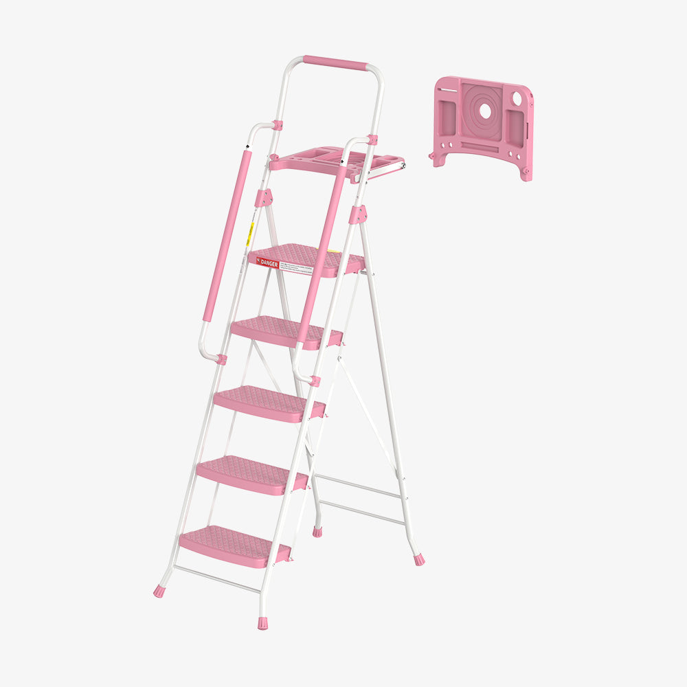 HBTower 5 Step Steel Ladder With Tool Tray