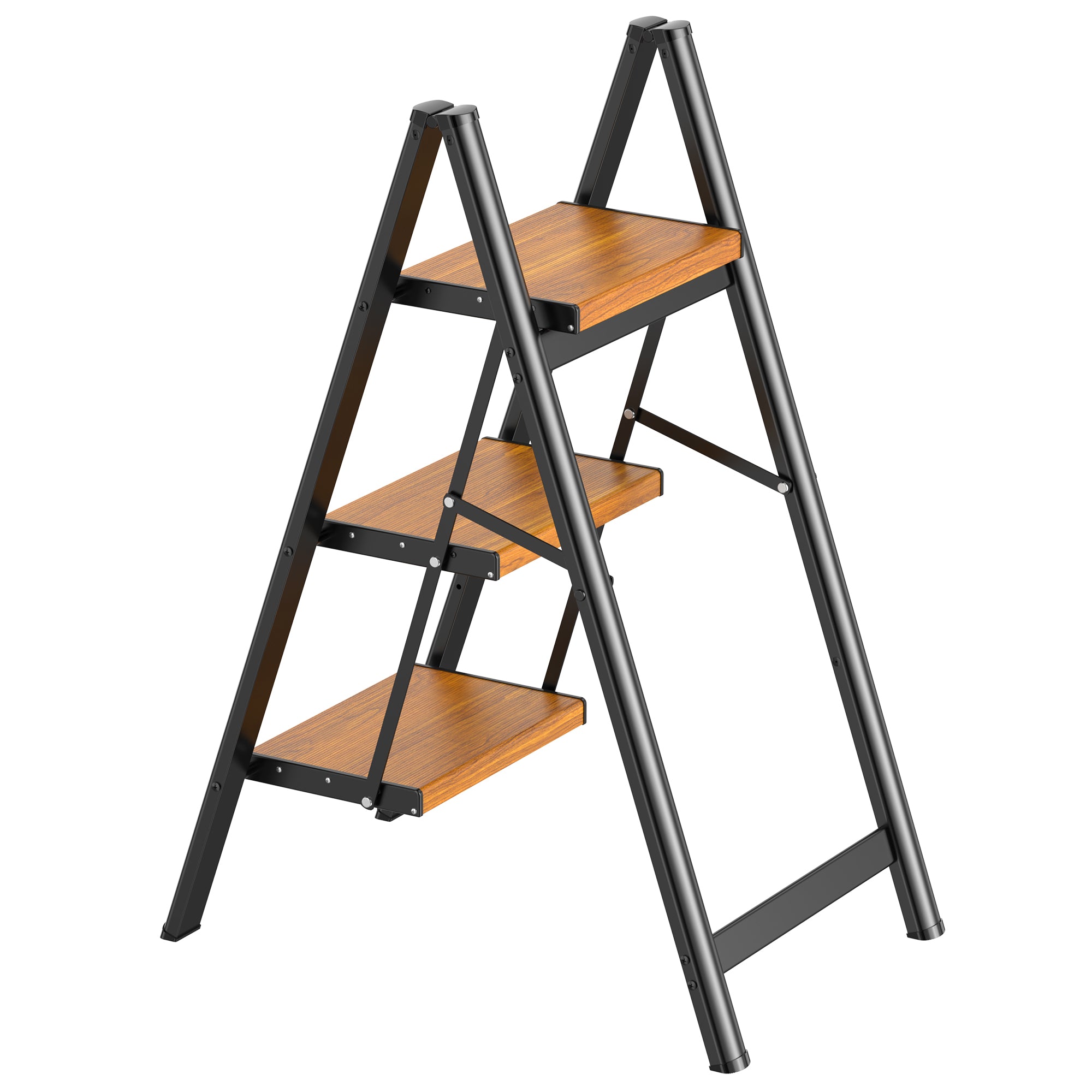 HBTower 330 Lbs Capacity 3 Step Aluminum Ladder (Woodgrain)