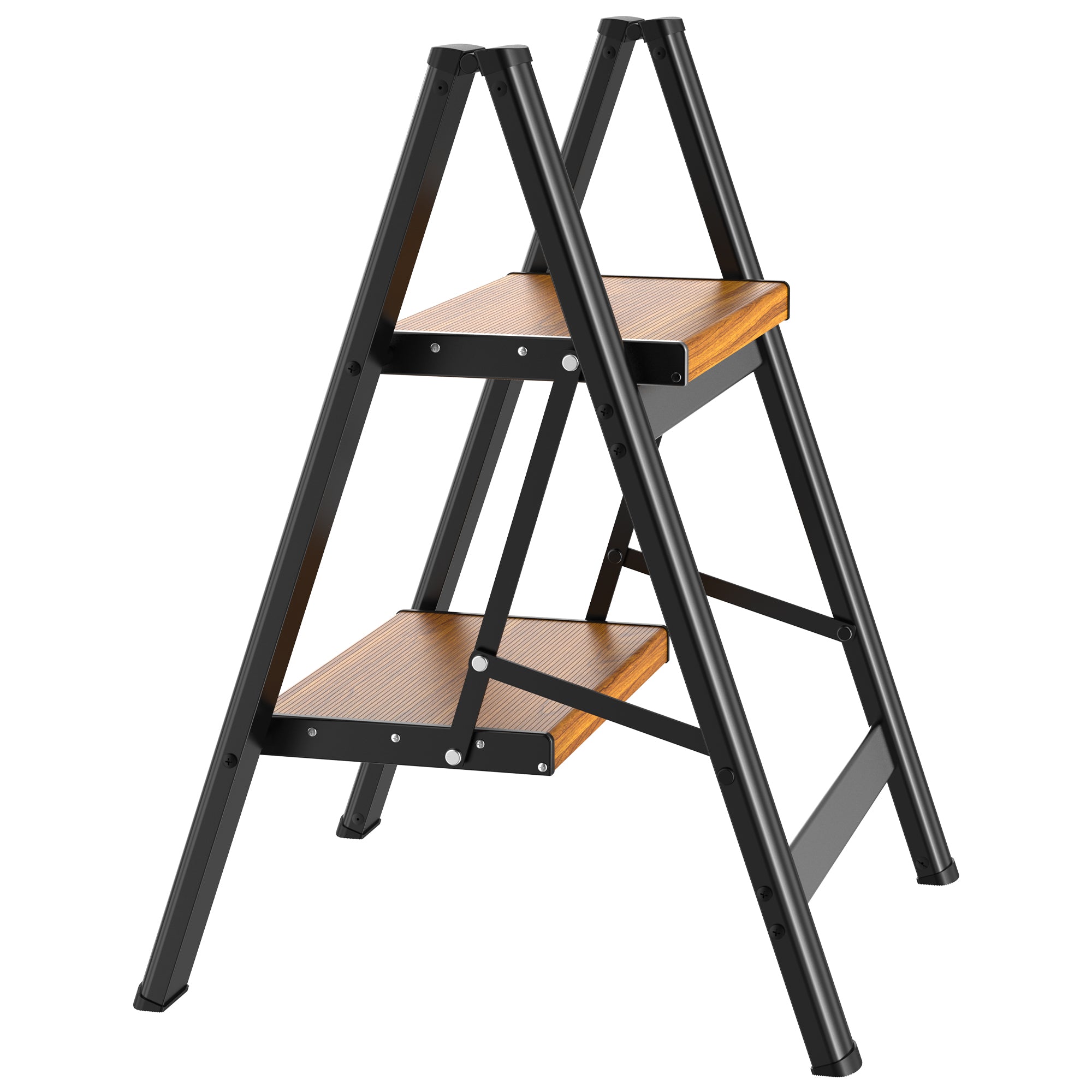 HBTower 330 Lbs Capacity 2 Step Aluminum Ladder (Woodgrain)