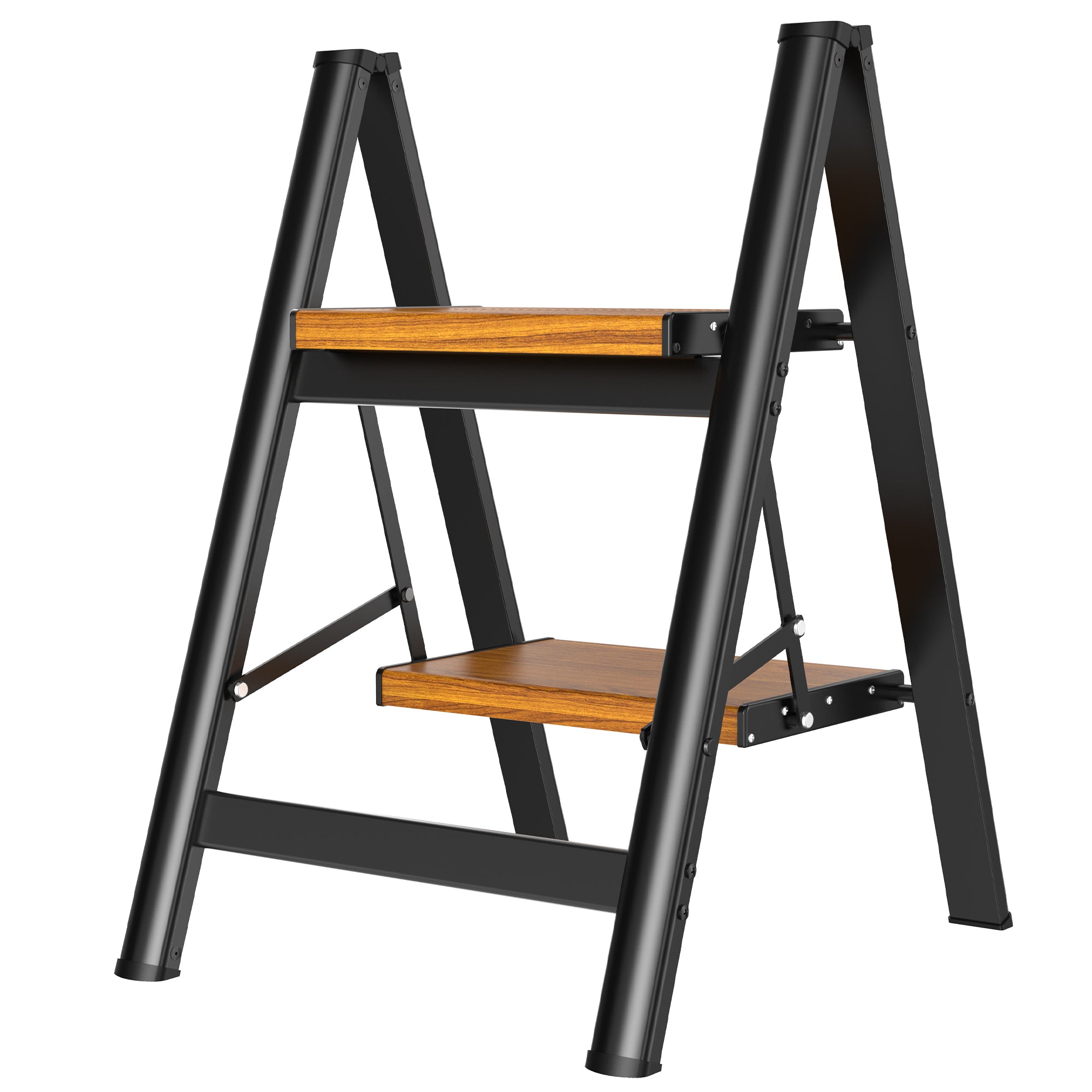 HBTower 330 Lbs Capacity 2 Step Aluminum Ladder (Woodgrain)