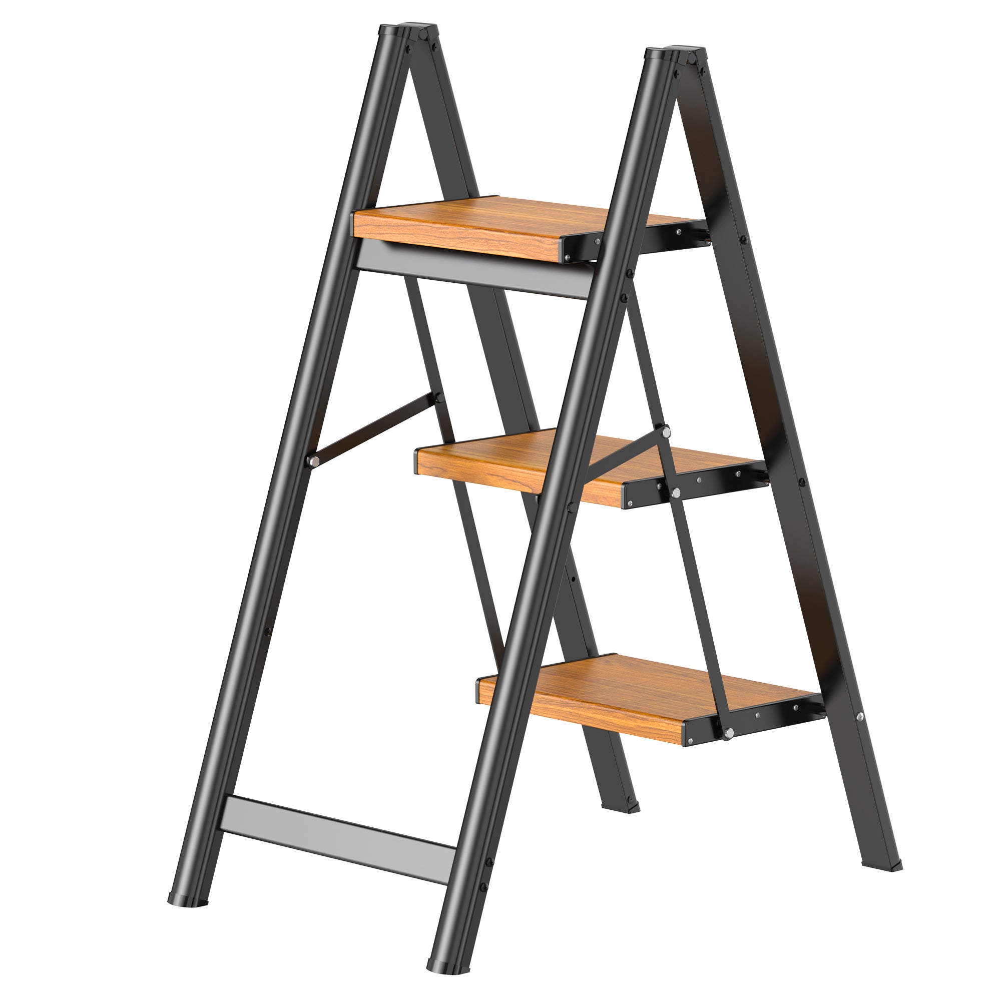 HBTower 330 Lbs Capacity 3 Step Aluminum Ladder (Woodgrain)