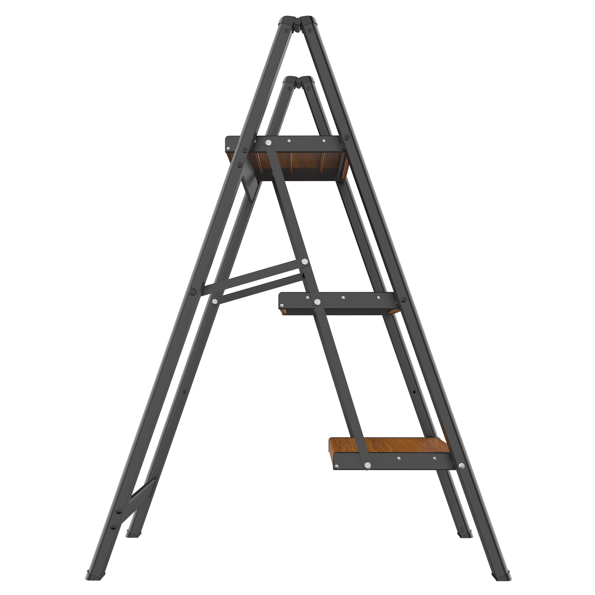 HBTower 330 Lbs Capacity 3 Step Aluminum Ladder (Woodgrain)