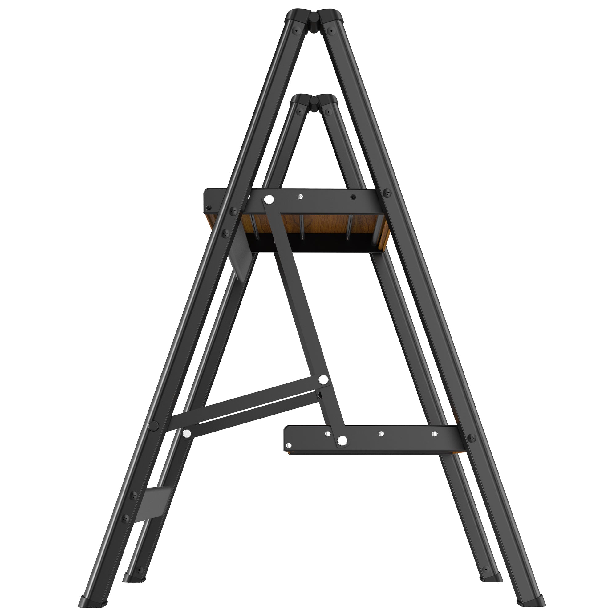 HBTower 330 Lbs Capacity 2 Step Aluminum Ladder (Woodgrain)