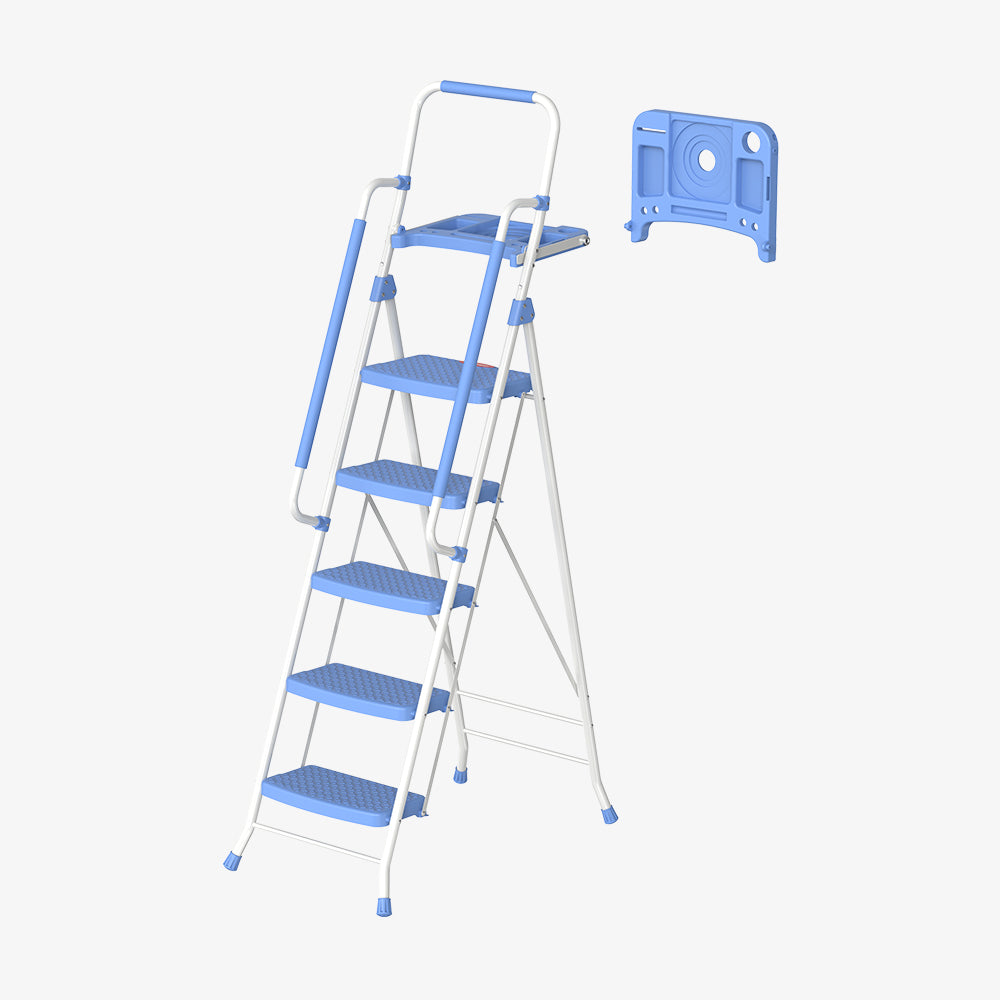 HBTower 5 Step Steel Ladder With Tool Tray（Blue）